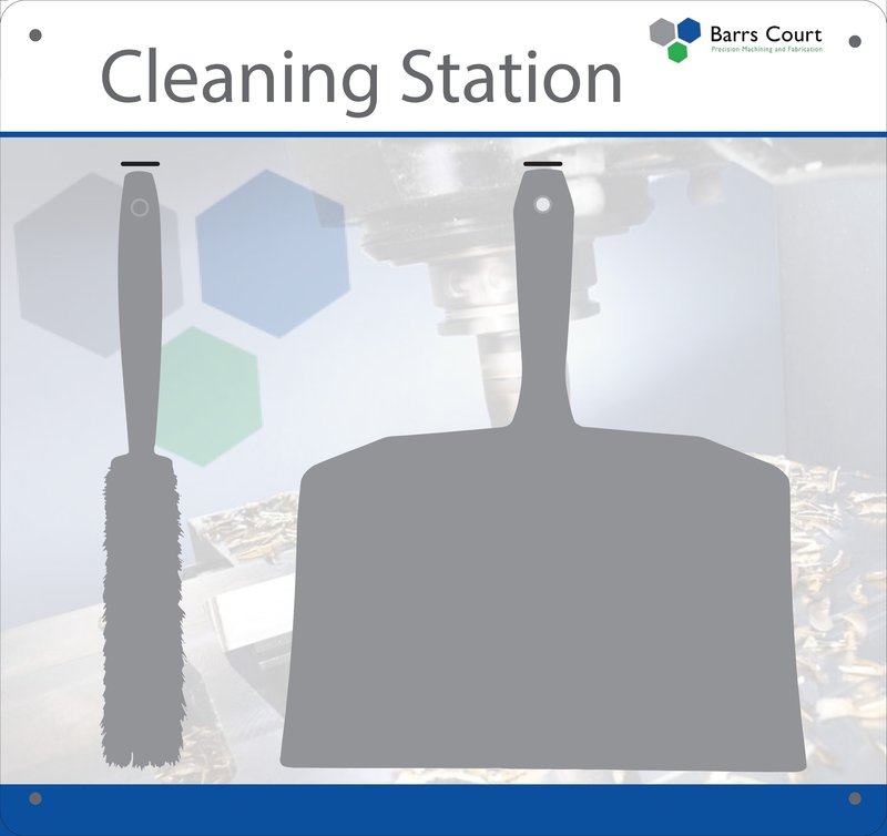 Cleaning station with dustpan and brush